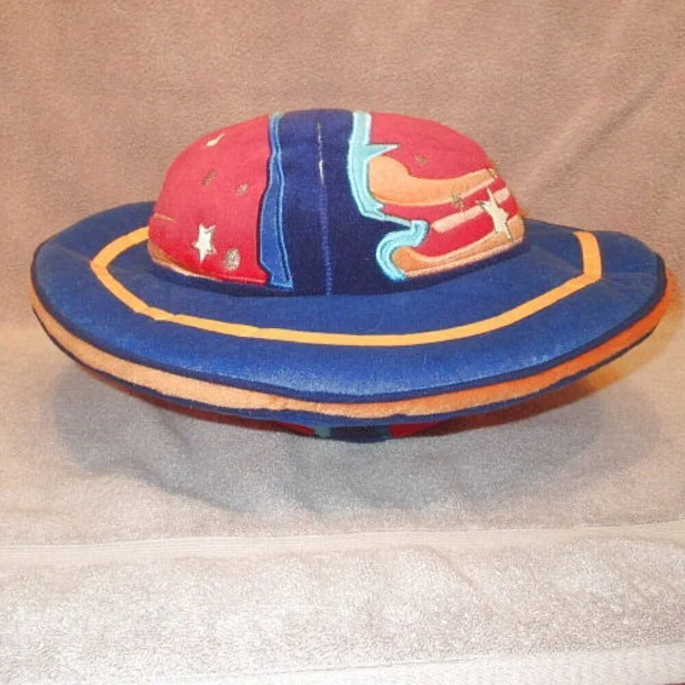 Vtg Celestial Flying Saucer Throw Pillow Plush Accent Stars Saturn Space 16
